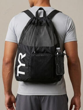 TYR Big Mesh Mummy Backpack Black Swim Bag Gym Drawstring